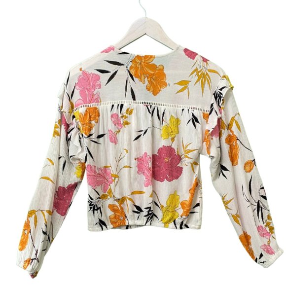 Guess Floral-Print Long-Sleeve Top with a Neckline Front Self-Tie Size S - Picture 4 of 4